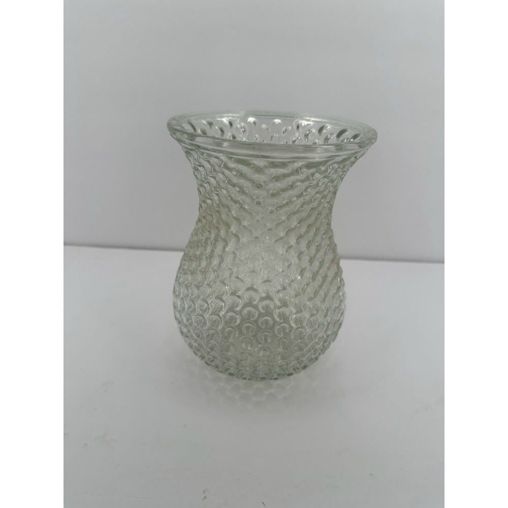 Clear Textured Hobnail Glass Vase Flared Rim Abstract Theme